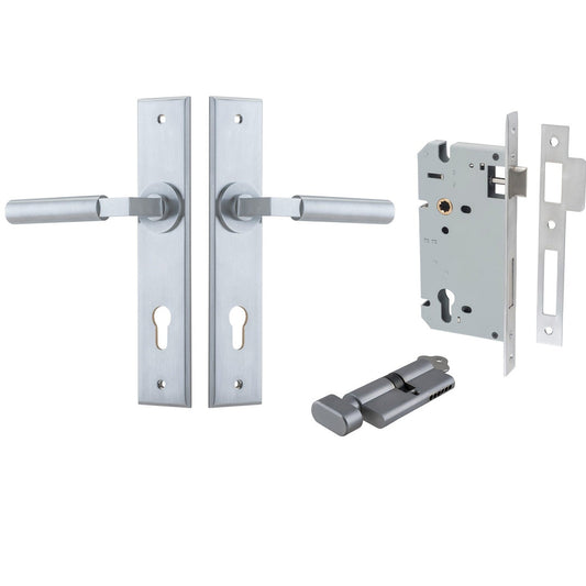 Iver Door Handle Berlin Chamfered Key/Thumb Brushed Chrome Entrance Kit