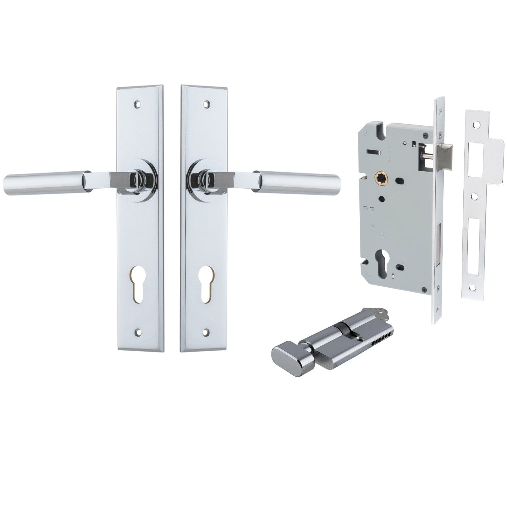 Iver Door Handle Berlin Chamfered Key/Thumb Polished Chrome Entrance Kit