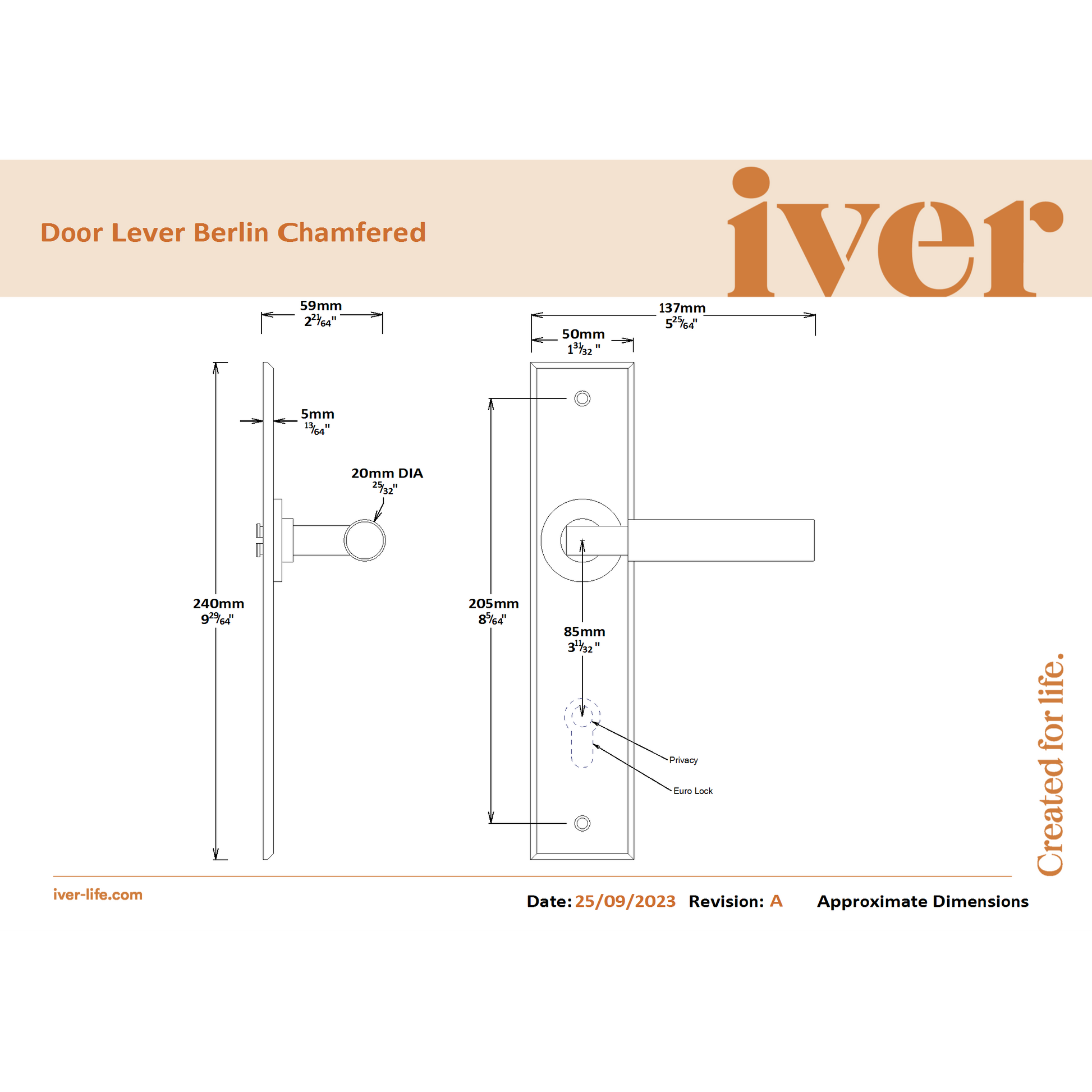 Iver Door Handle Berlin Chamfered Privacy Polished Brass