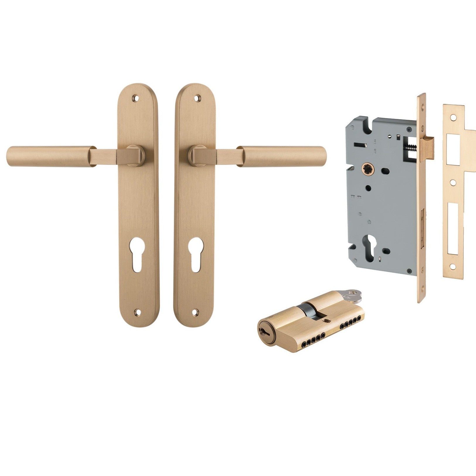 Iver Door Handle Berlin Oval Euro Pair Key/Key Brushed Brass Entrance Kit