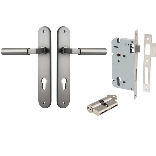 Iver Door Handle Berlin Oval Euro Pair Key/Key Satin Nickel Entrance Kit