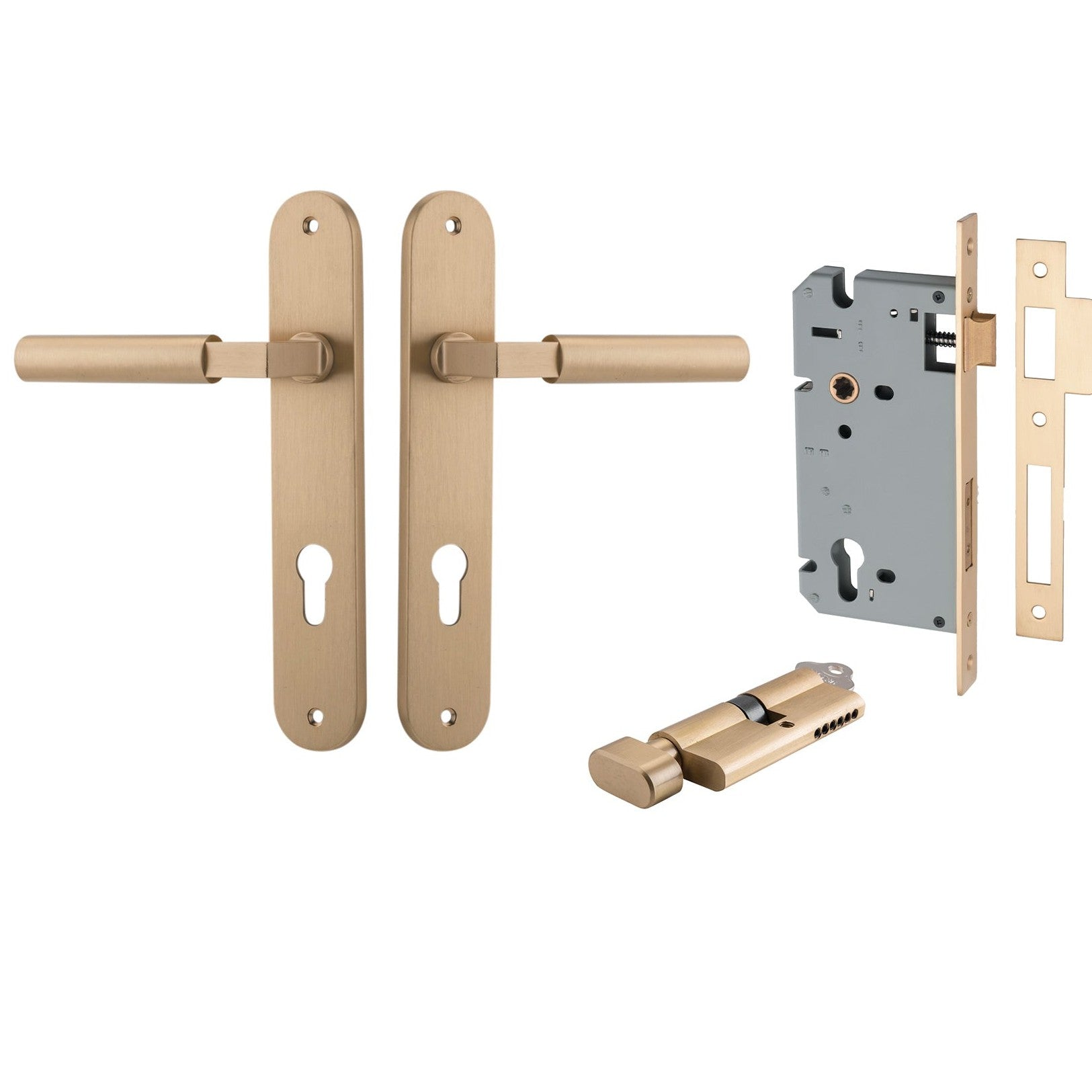 Iver Door Handle Berlin Oval Euro Pair Key/Thumb Brushed Brass Entrance Kit