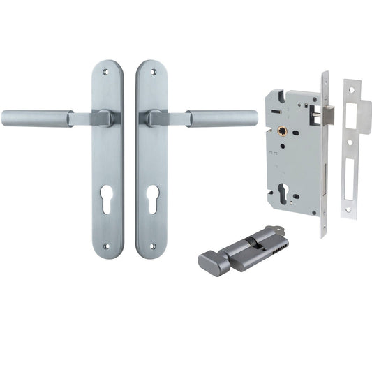 Iver Door Handle Berlin Oval Euro Pair Key/Thumb Brushed Chrome Entrance Kit