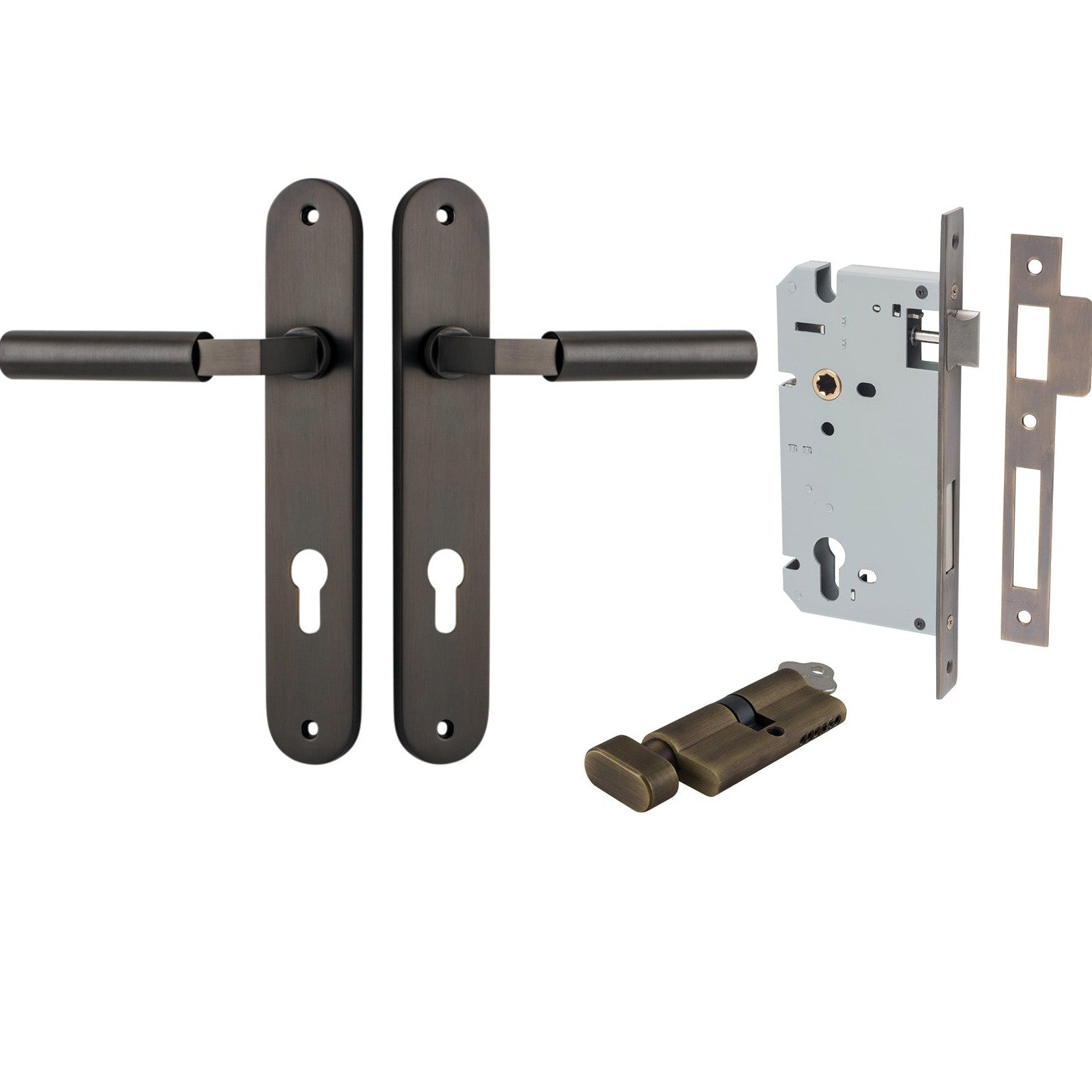 Iver Door Handle Berlin Oval Euro Pair Key/Thumb Signature Brass Entrance Kit