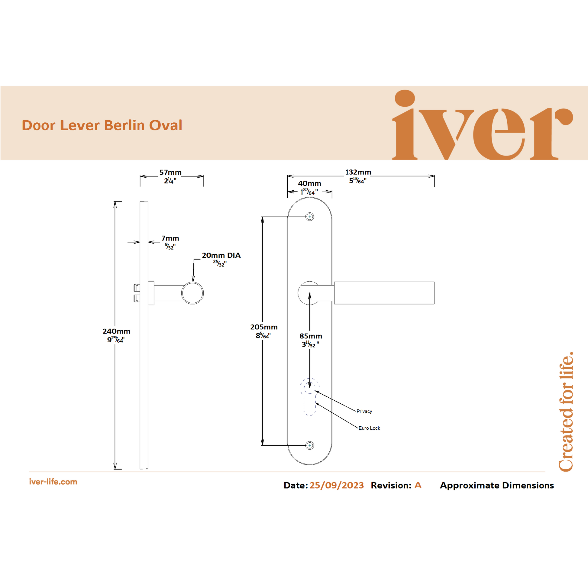 Iver Door Handle Berlin Oval Privacy Polished Brass