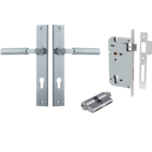 Iver Door Handle Berlin Rectangular Euro Pair Key/Key Brushed Chrome Entrance Kit