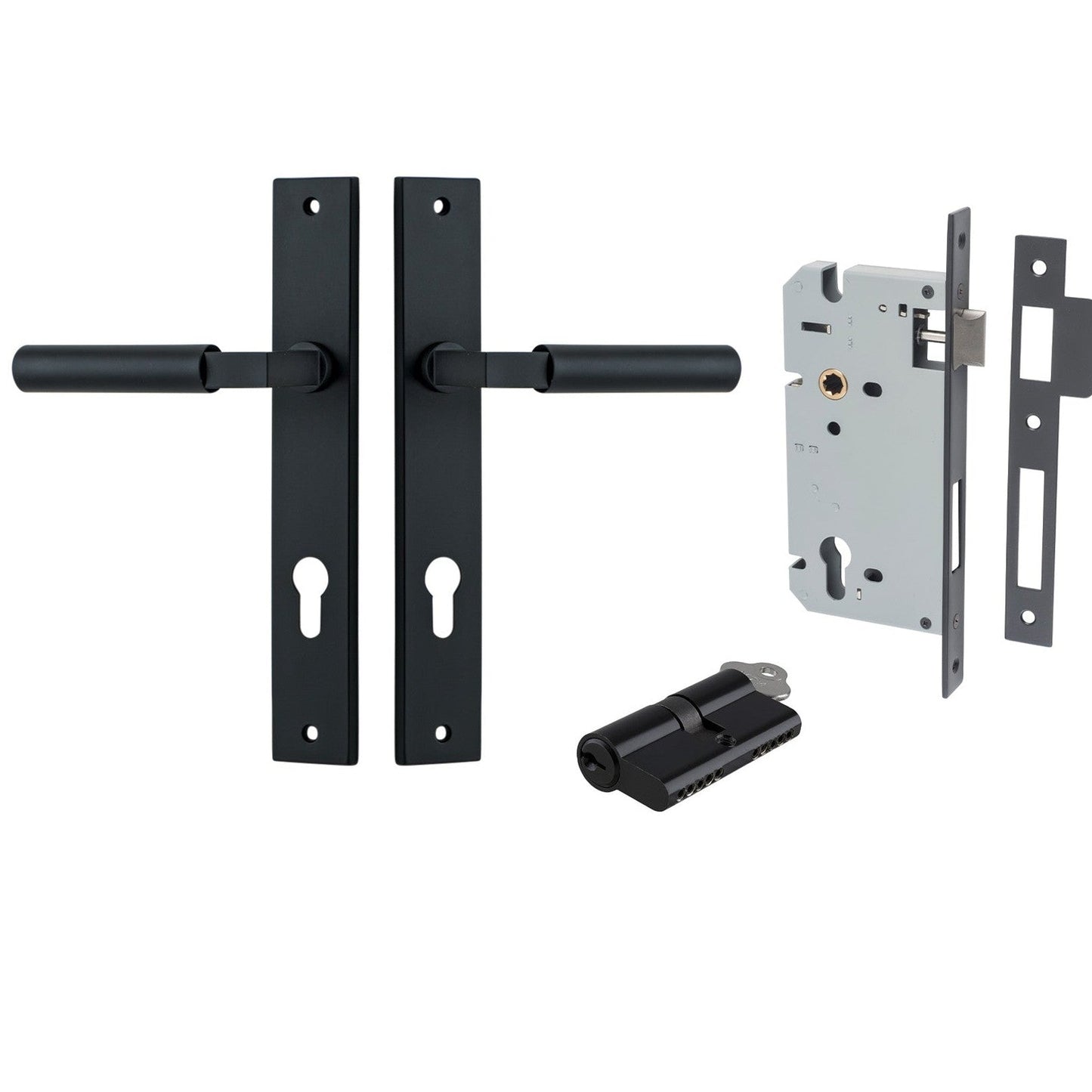 Iver Door Handle Berlin Rectangular Euro Pair Key/Key Matt Black Entrance Kit