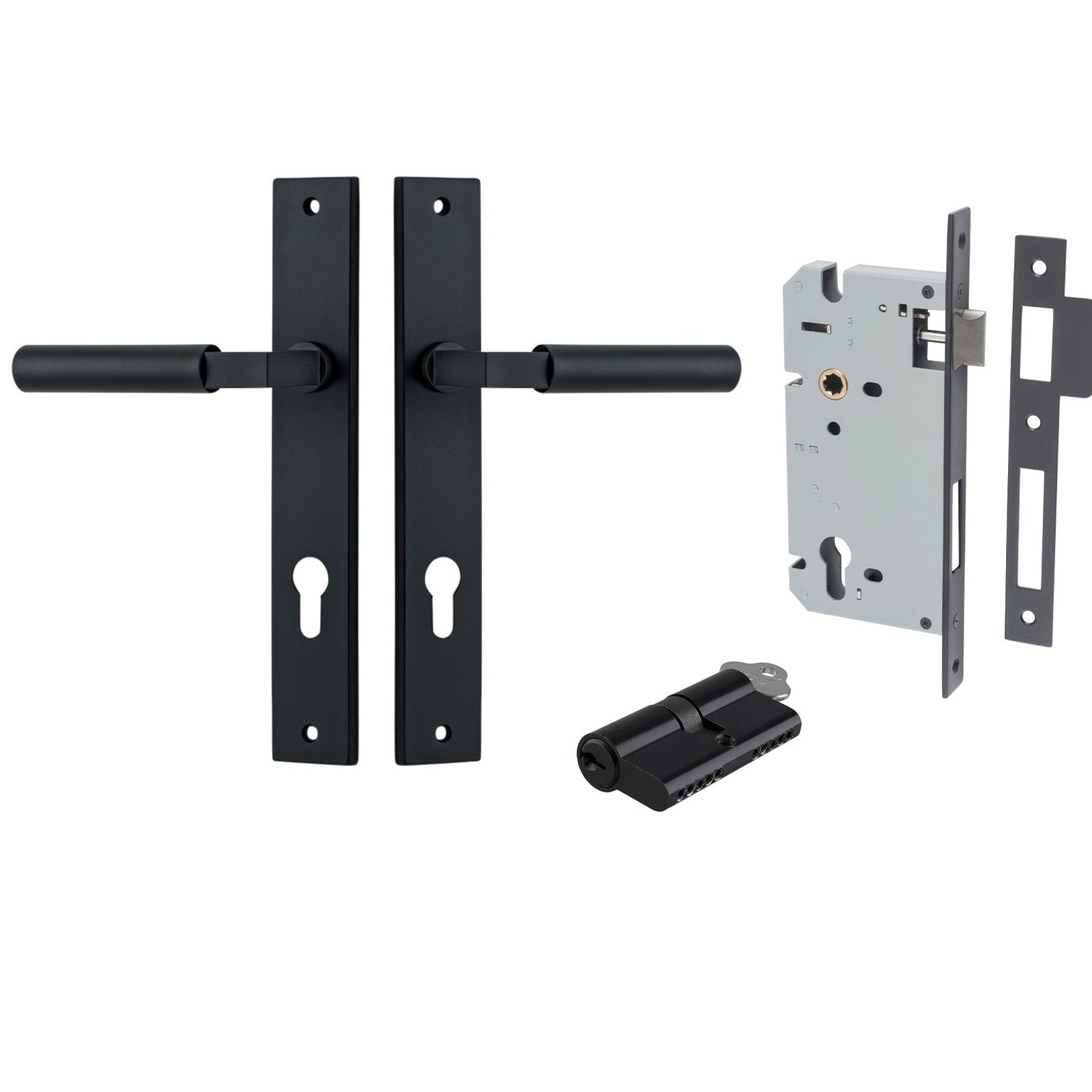 Iver Door Handle Berlin Rectangular Euro Pair Key/Key Matt Black Entrance Kit