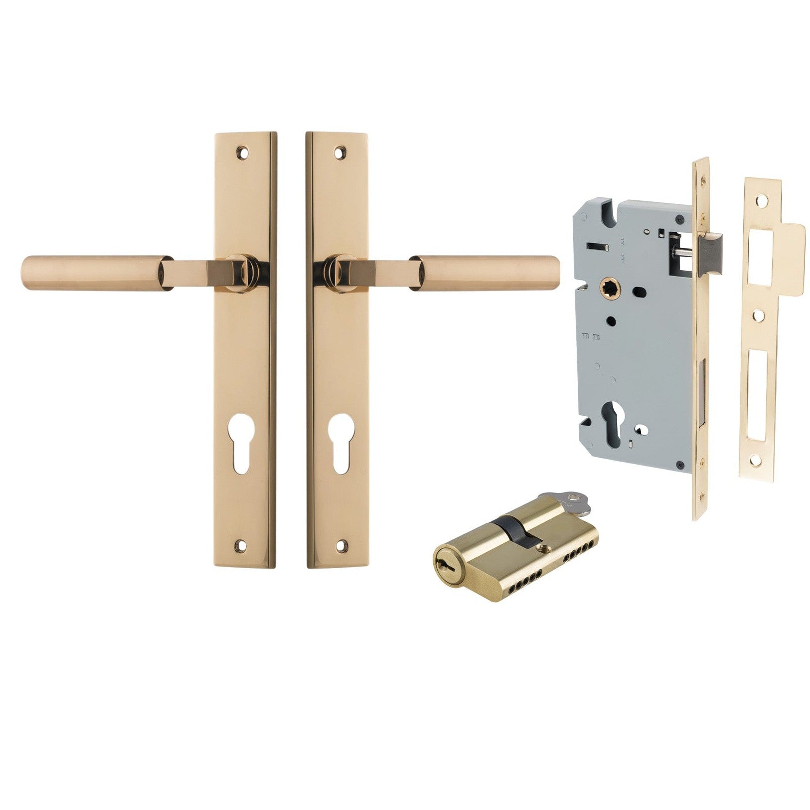 Iver Door Handle Berlin Rectangular Euro Pair Key/Key Polished Brass Entrance Kit