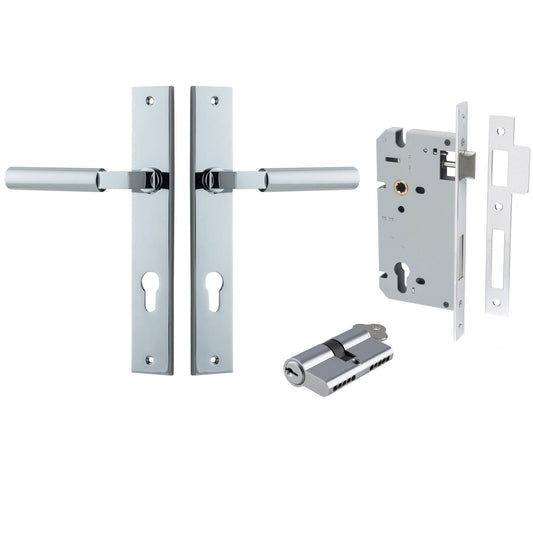 Iver Door Handle Berlin Rectangular Euro Pair Key/Key Polished Chrome Entrance Kit