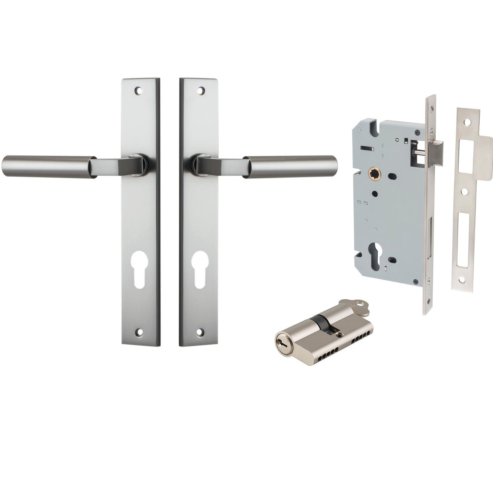 Iver Door Handle Berlin Rectangular Euro Pair Key/Key Satin Nickel Entrance Kit