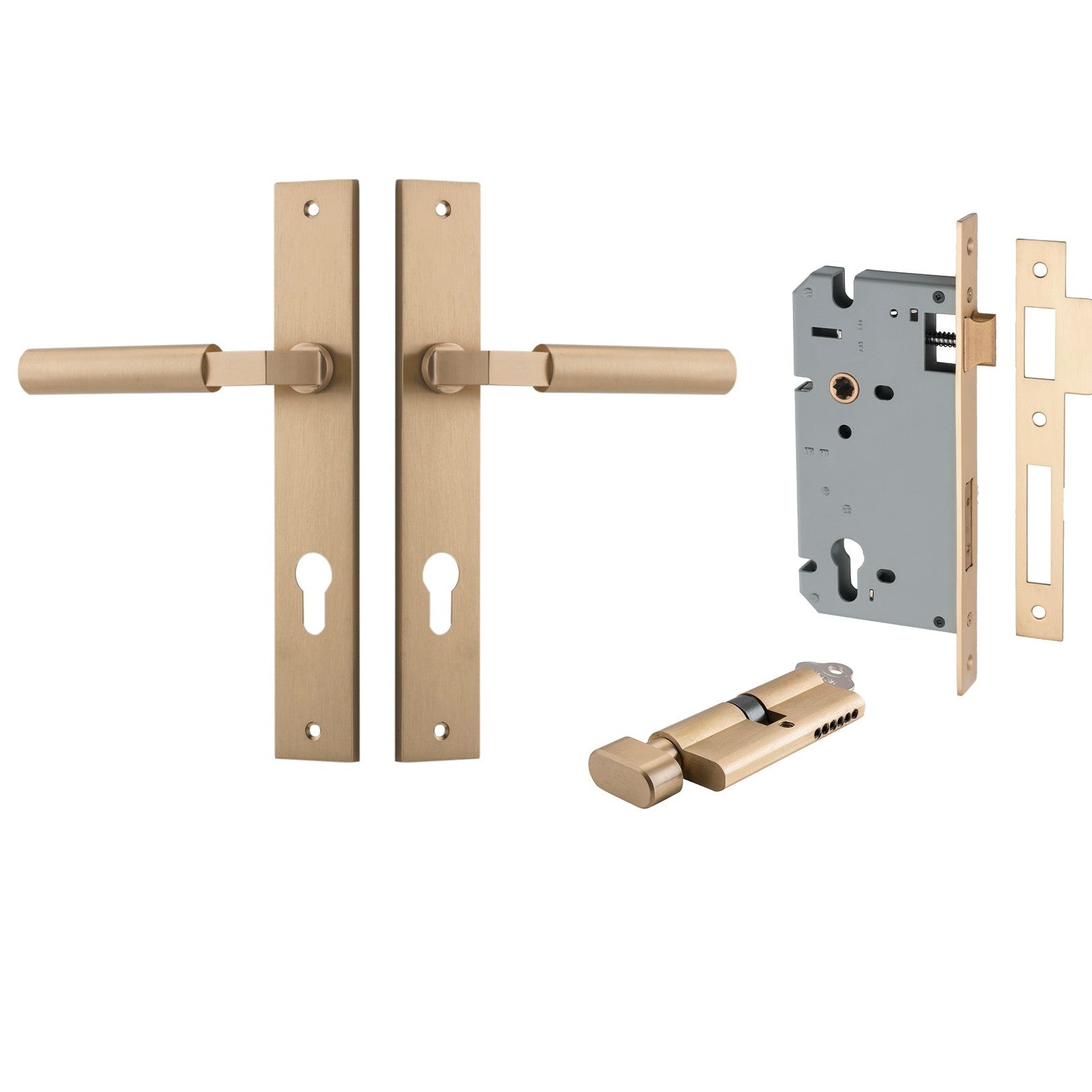 Iver Door Handle Berlin Rectangular Euro Pair Key/Thumb Brushed Brass Entrance Kit