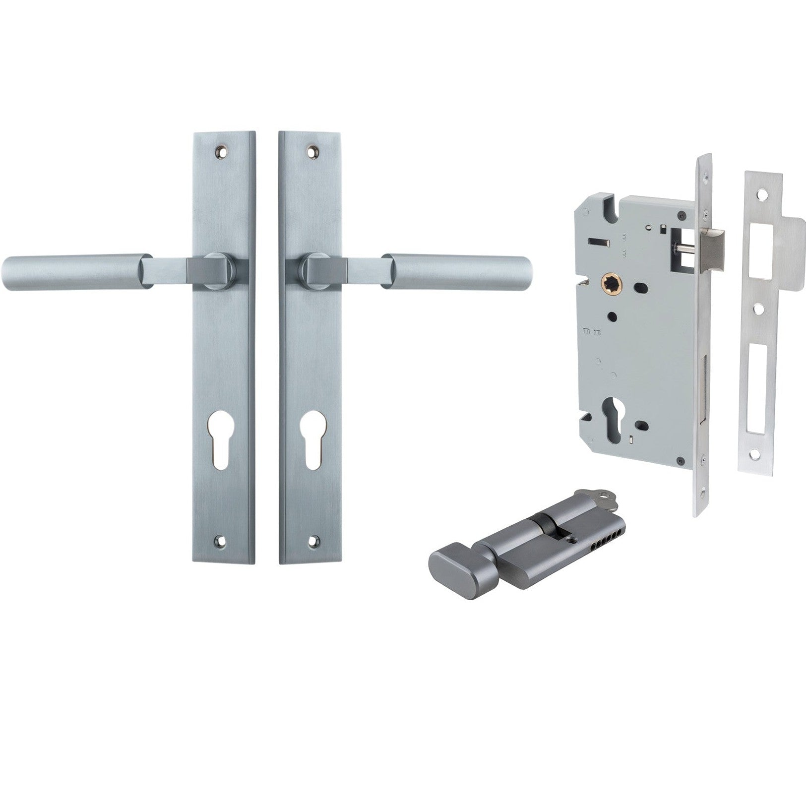 Iver Door Handle Berlin Rectangular Euro Pair Key/Thumb Brushed Chrome Entrance Kit