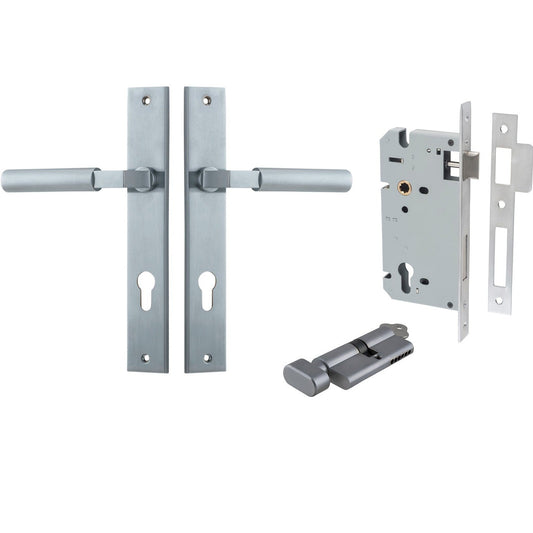 Iver Door Handle Berlin Rectangular Euro Pair Key/Thumb Brushed Chrome Entrance Kit