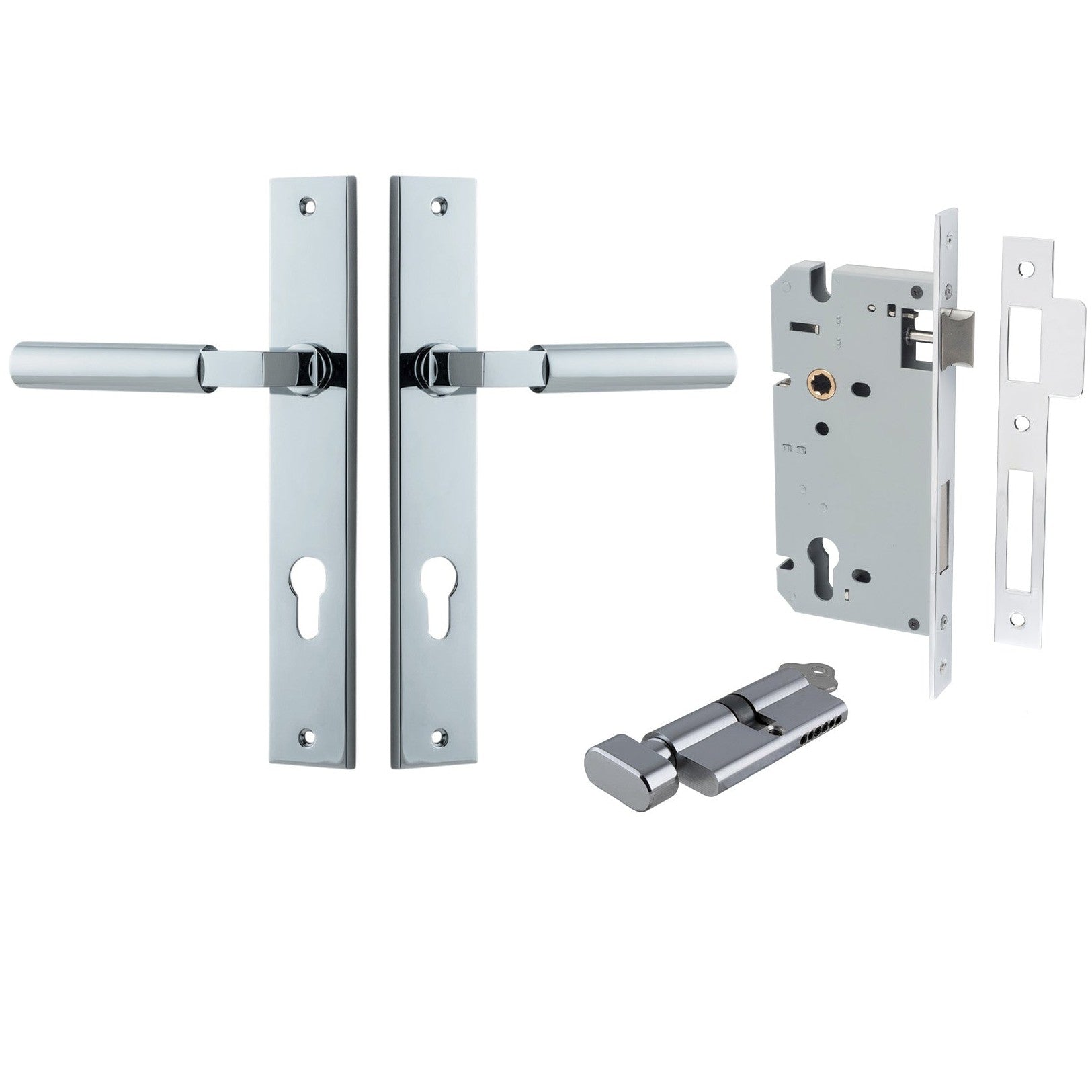 Iver Door Handle Berlin Rectangular Euro Pair Key/Thumb Polished Chrome Entrance Kit