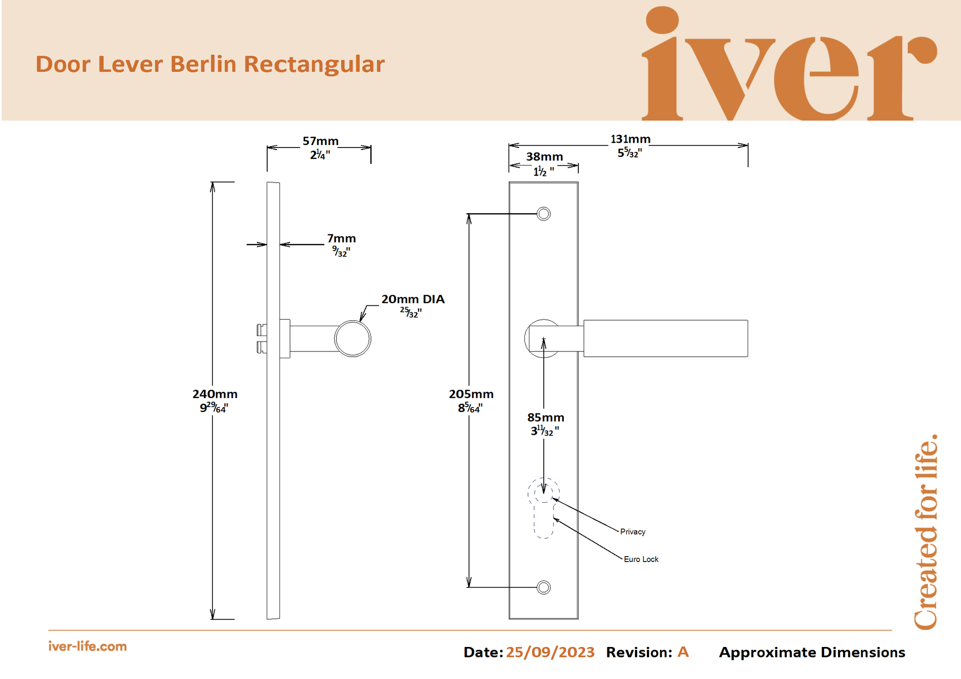 Iver Door Handle Berlin Rectangular Latch Polished Brass