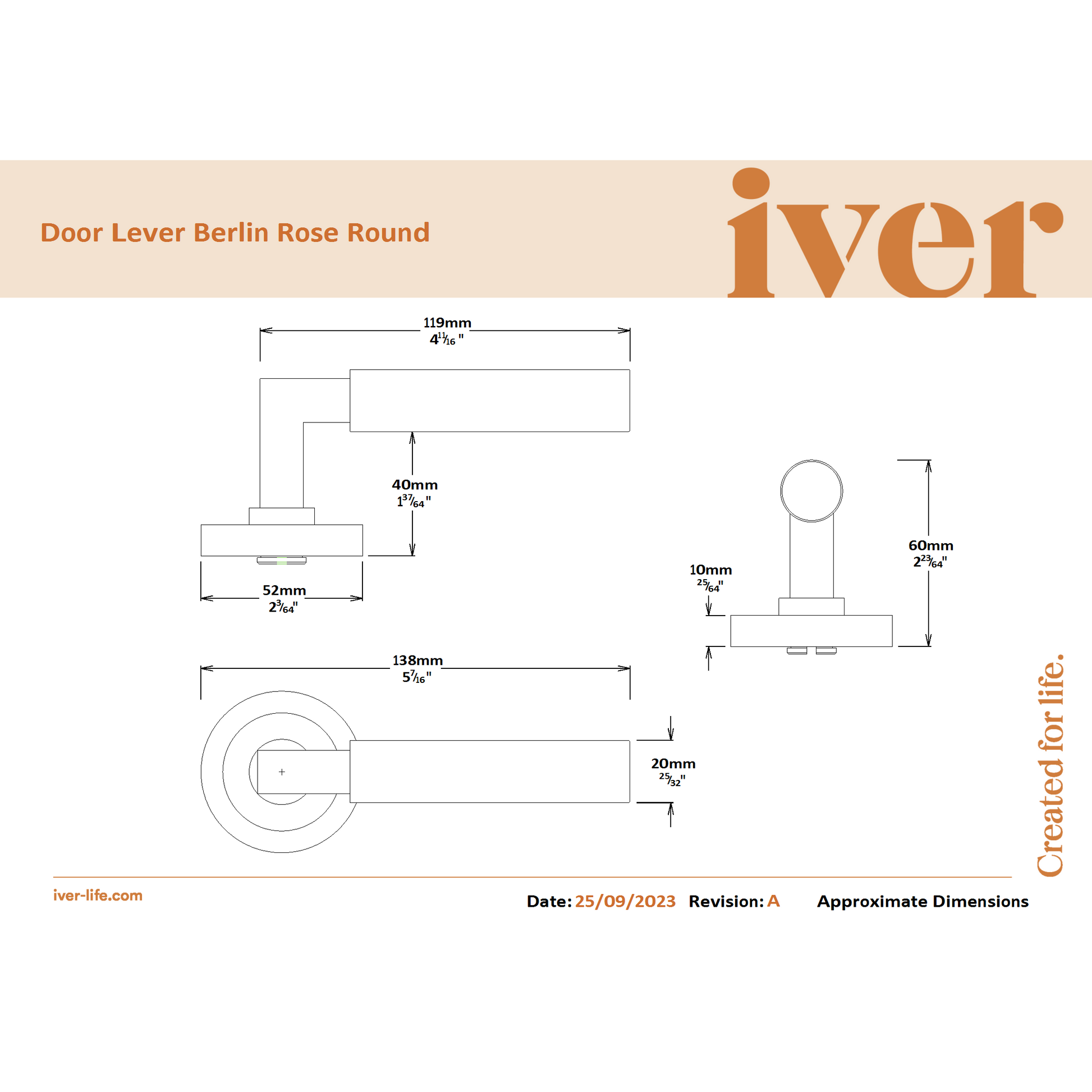 Iver Door Handle Berlin Rose Round Brushed Brass Inbuilt Privacy Kit
