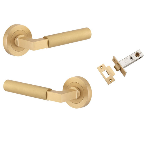 Iver Door Handle Berlin Rose Round Brushed Brass Passage Kit