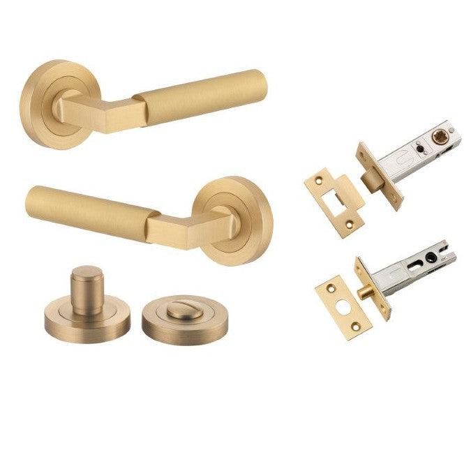 Iver Door Handle Berlin Rose Round Brushed Brass Privacy Kit