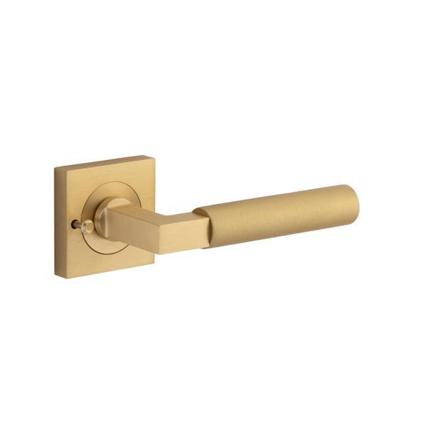 Iver Door Handle Berlin Rose Square Brushed Brass Inbuilt Privacy Kit