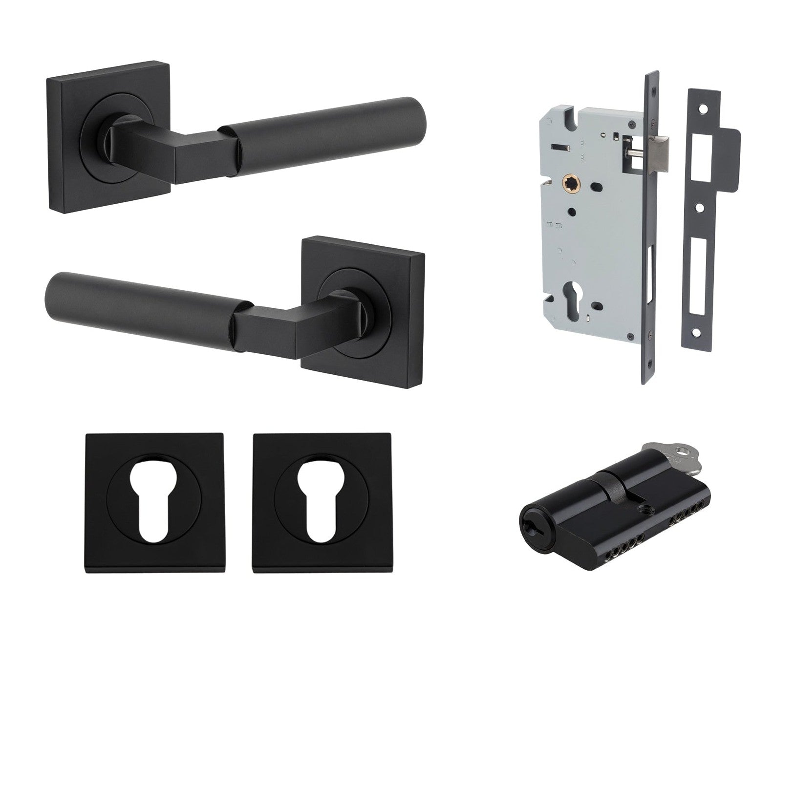 Iver Door Handle Berlin Rose Square Pair Key/Key Matt Black Entrance Kit