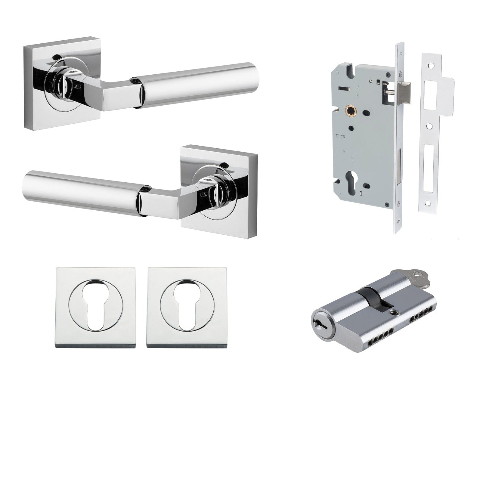 Iver Door Handle Berlin Rose Square Pair Key/Key Polished Chrome Entrance Kit