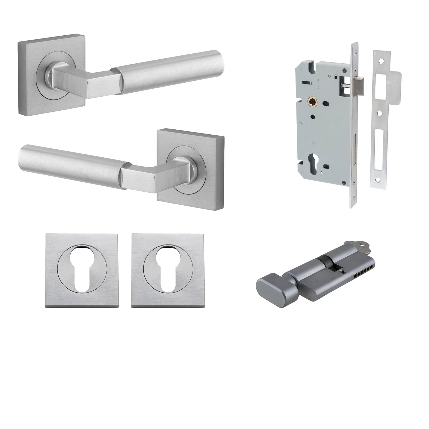 Iver Door Handle Berlin Rose Square Pair Key/Thumb Brushed Chrome Entrance Kit