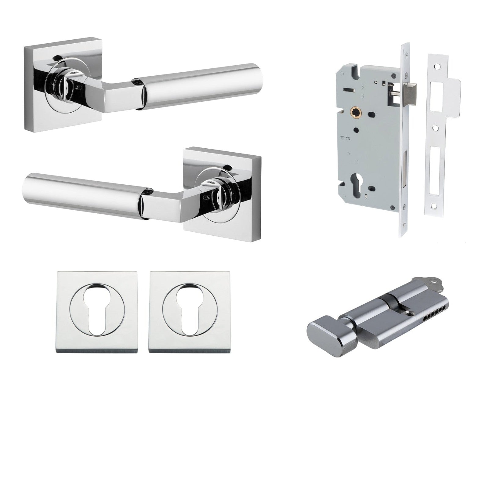 Iver Door Handle Berlin Rose Square Pair Key/Thumb Polished Chrome Entrance Kit