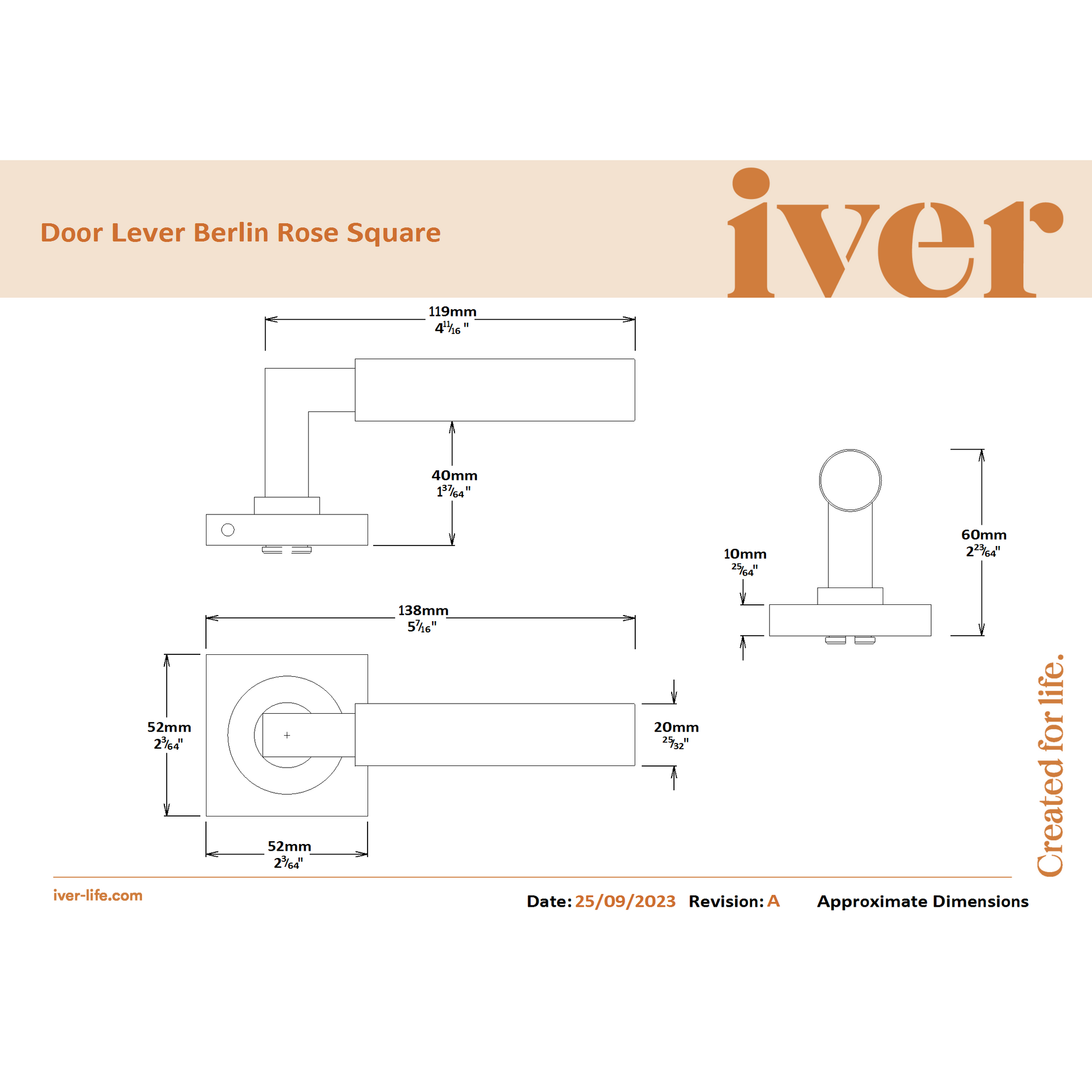 Iver Door Handle Berlin Rose Square Satin Nickel Inbuilt Privacy Kit