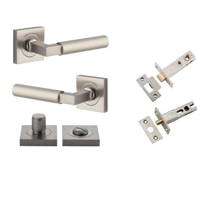 Iver Door Handle Berlin Rose Square Satin Nickel Privacy Kit