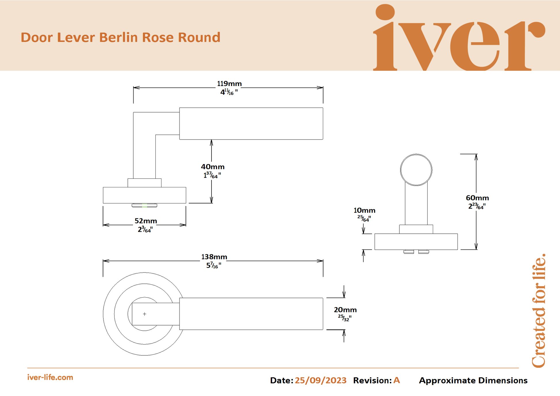 Iver Door Handle Berlin Round Rose Pair Polished Brass