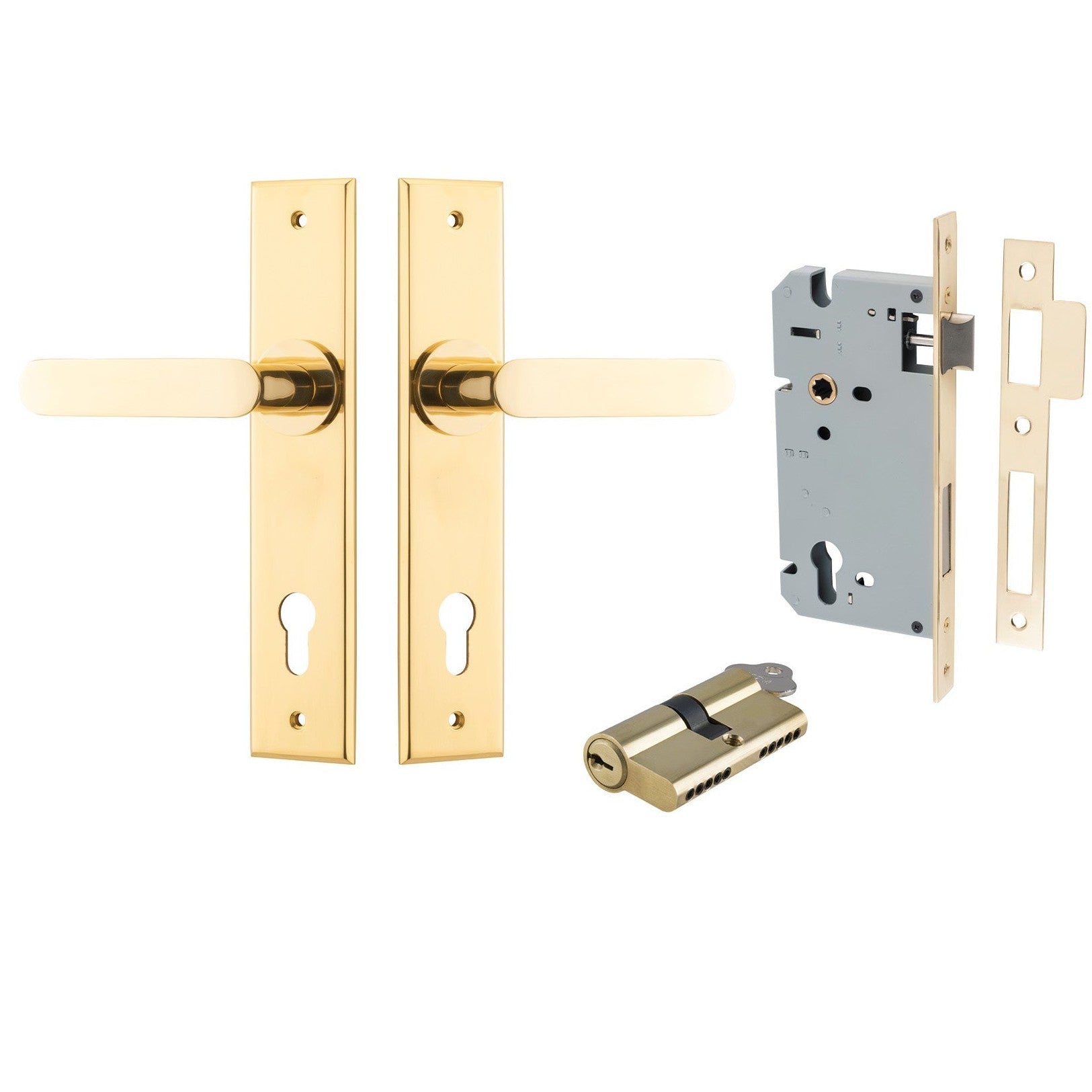 Iver Door Handle Bronte Chamfered Key/Key Polished Brass Entrance Kit