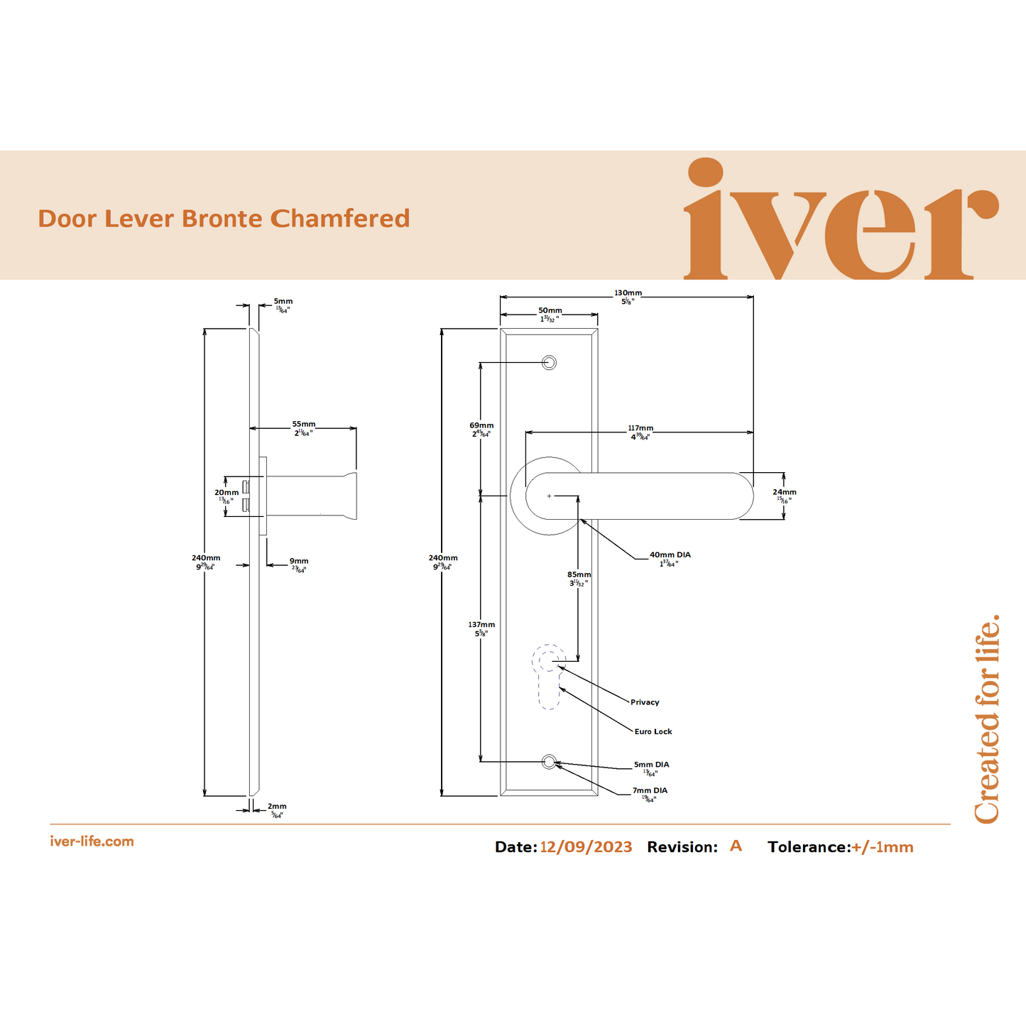 Iver Door Handle Bronte Chamfered Key/Key Polished Chrome Entrance Kit