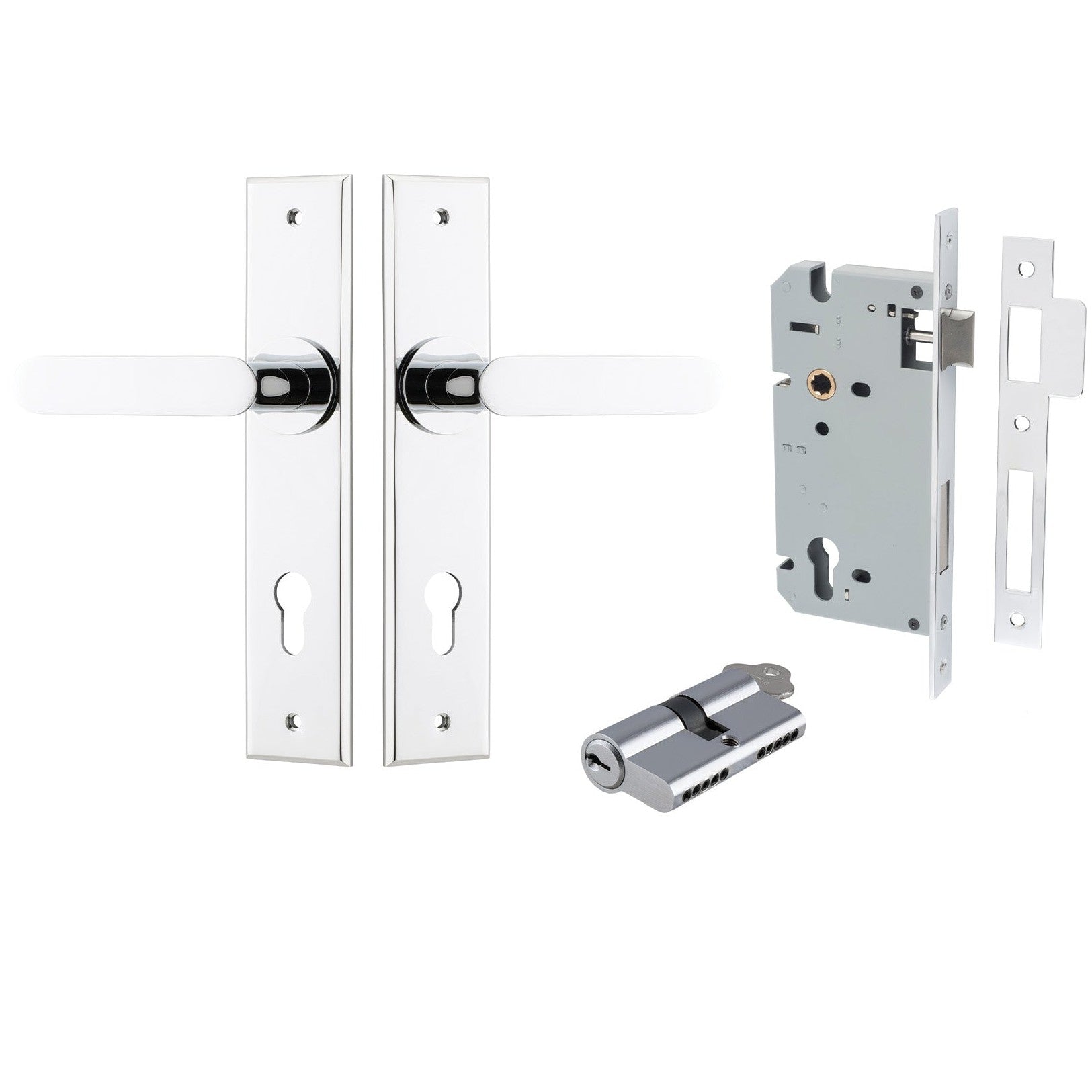 Iver Door Handle Bronte Chamfered Key/Key Polished Chrome Entrance Kit