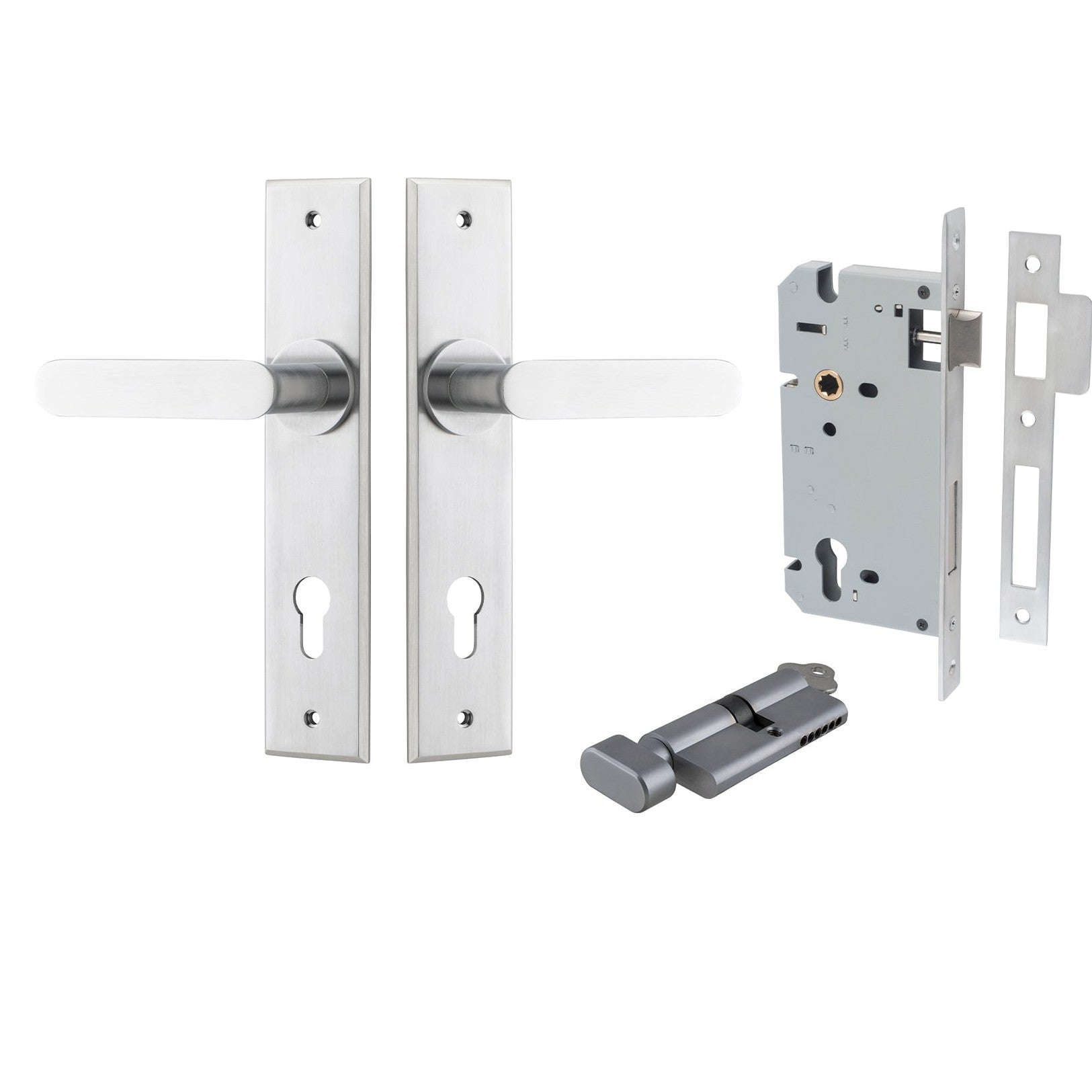 Iver Door Handle Bronte Chamfered Key/Thumb Brushed Chrome Entrance Kit