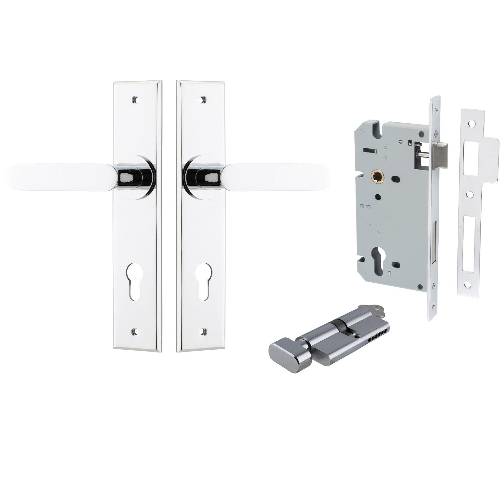 Iver Door Handle Bronte Chamfered Key/Thumb Polished Chrome Entrance Kit