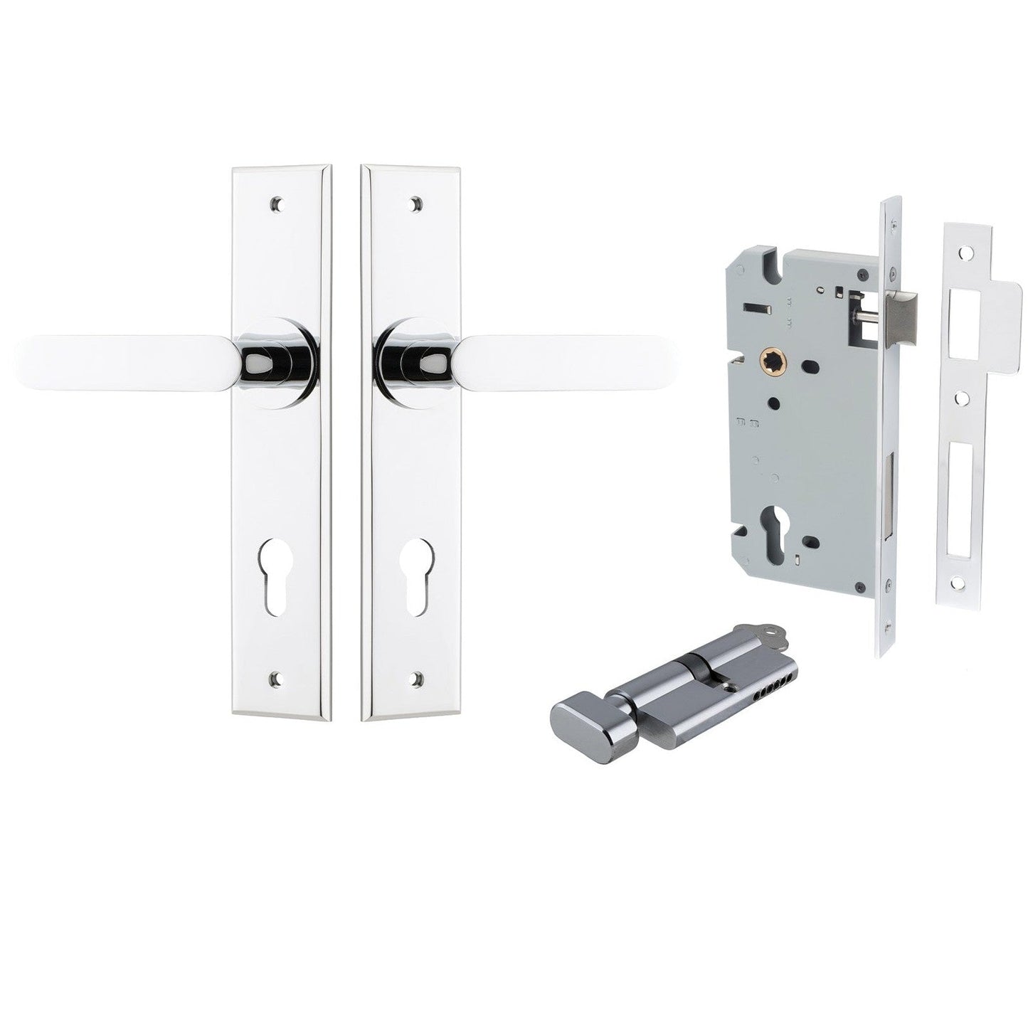 Iver Door Handle Bronte Chamfered Key/Thumb Polished Chrome Entrance Kit