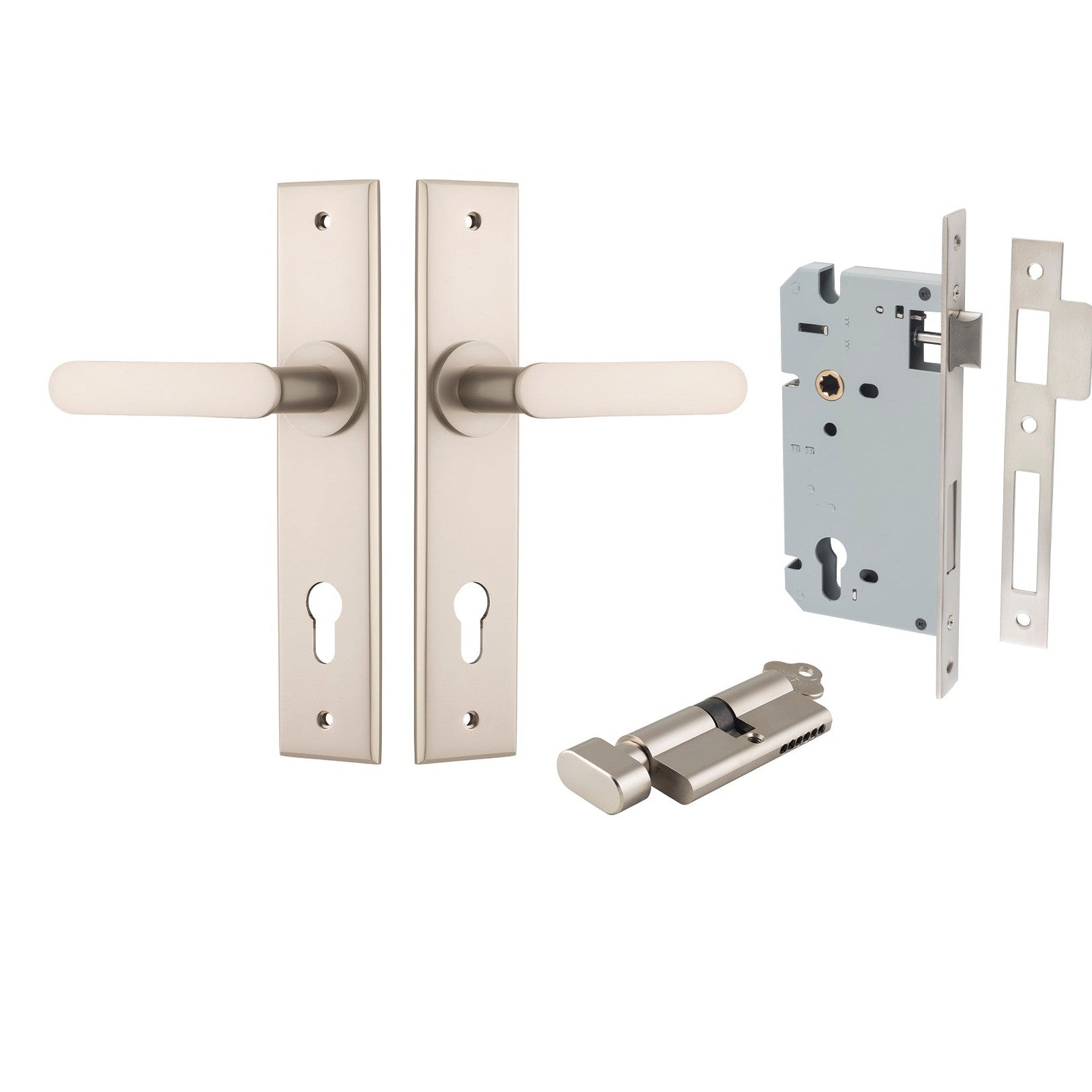 Iver Door Handle Bronte Chamfered Key/Thumb Satin Nickel Entrance Kit