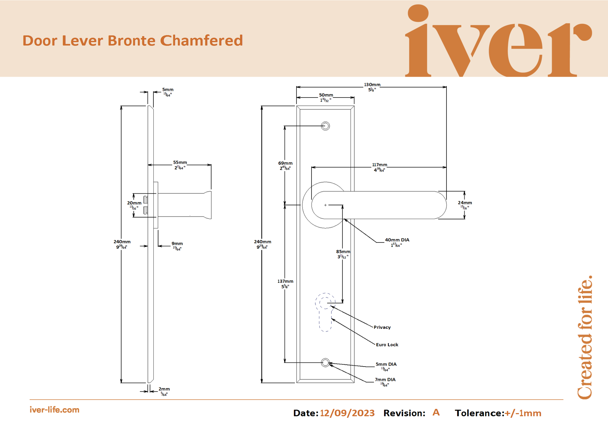 Iver Door Handle Bronte Chamfered Latch Polished Brass