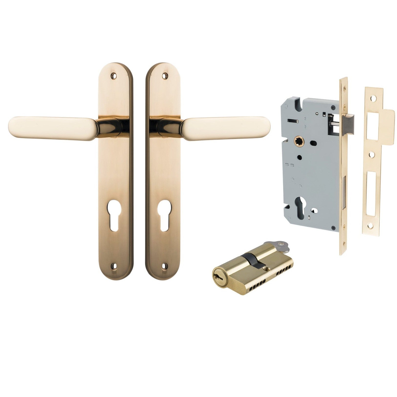 Iver Door Handle Bronte Oval Euro Pair Key/Key Polished Brass Entrance Kit