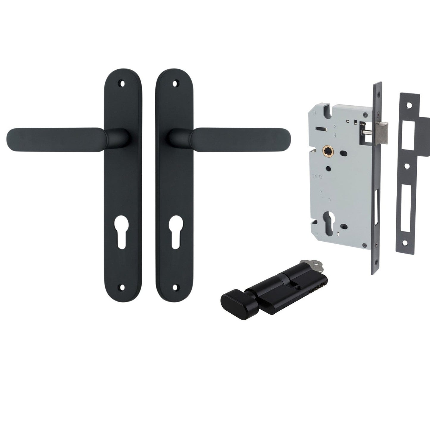 Iver Door Handle Bronte Oval Euro Pair Key/Thumb Matt Black Entrance Kit
