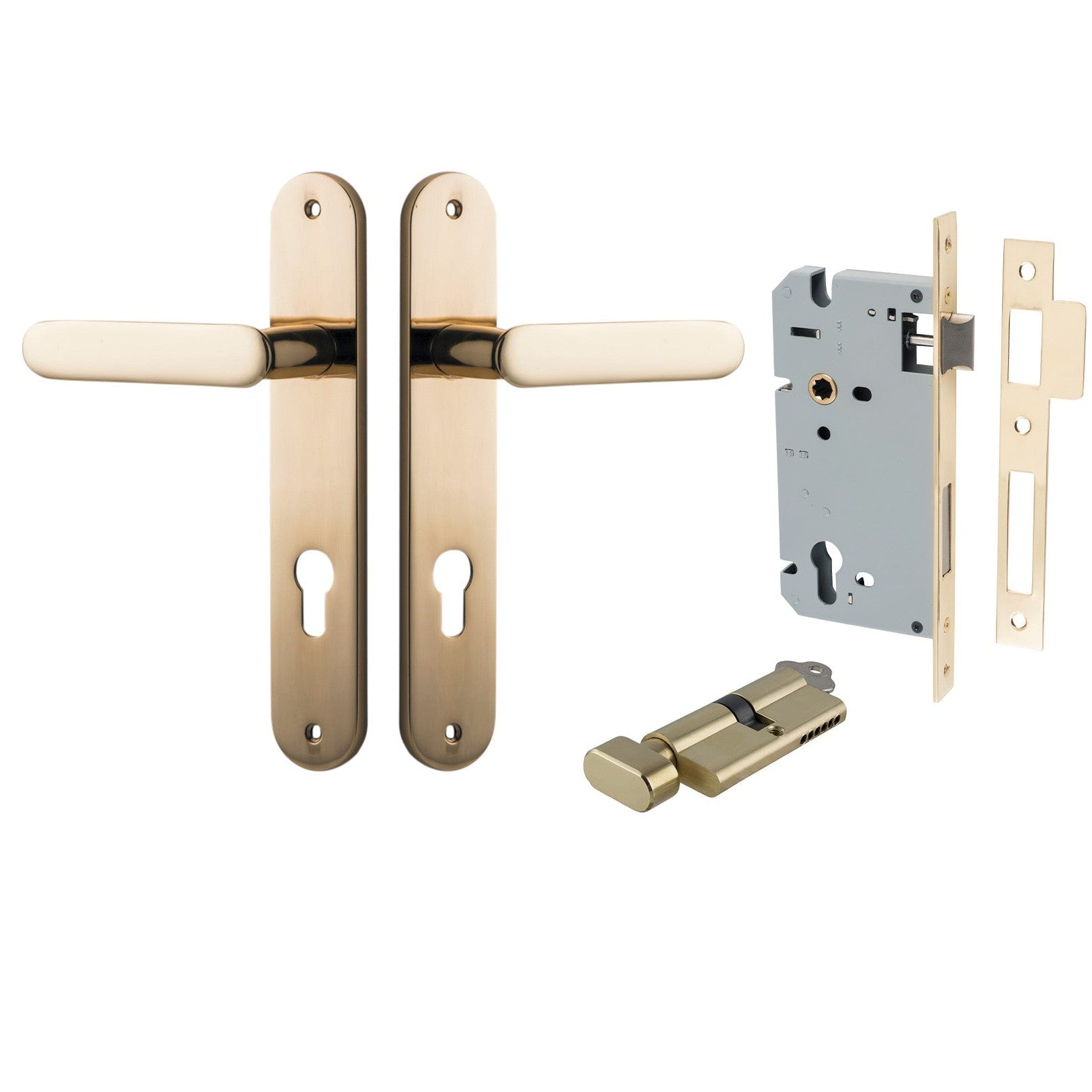 Iver Door Handle Bronte Oval Euro Pair Key/Thumb Polished Brass Entrance Kit