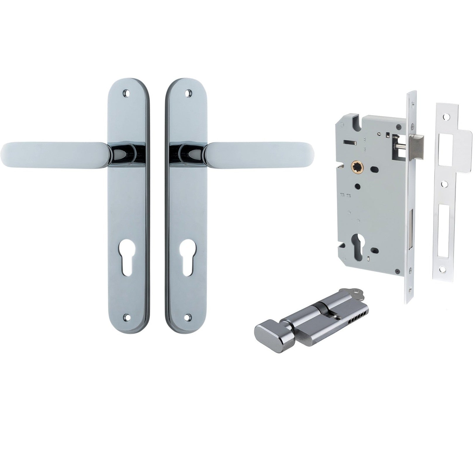 Iver Door Handle Bronte Oval Euro Pair Key/Thumb Polished Chrome Entrance Kit