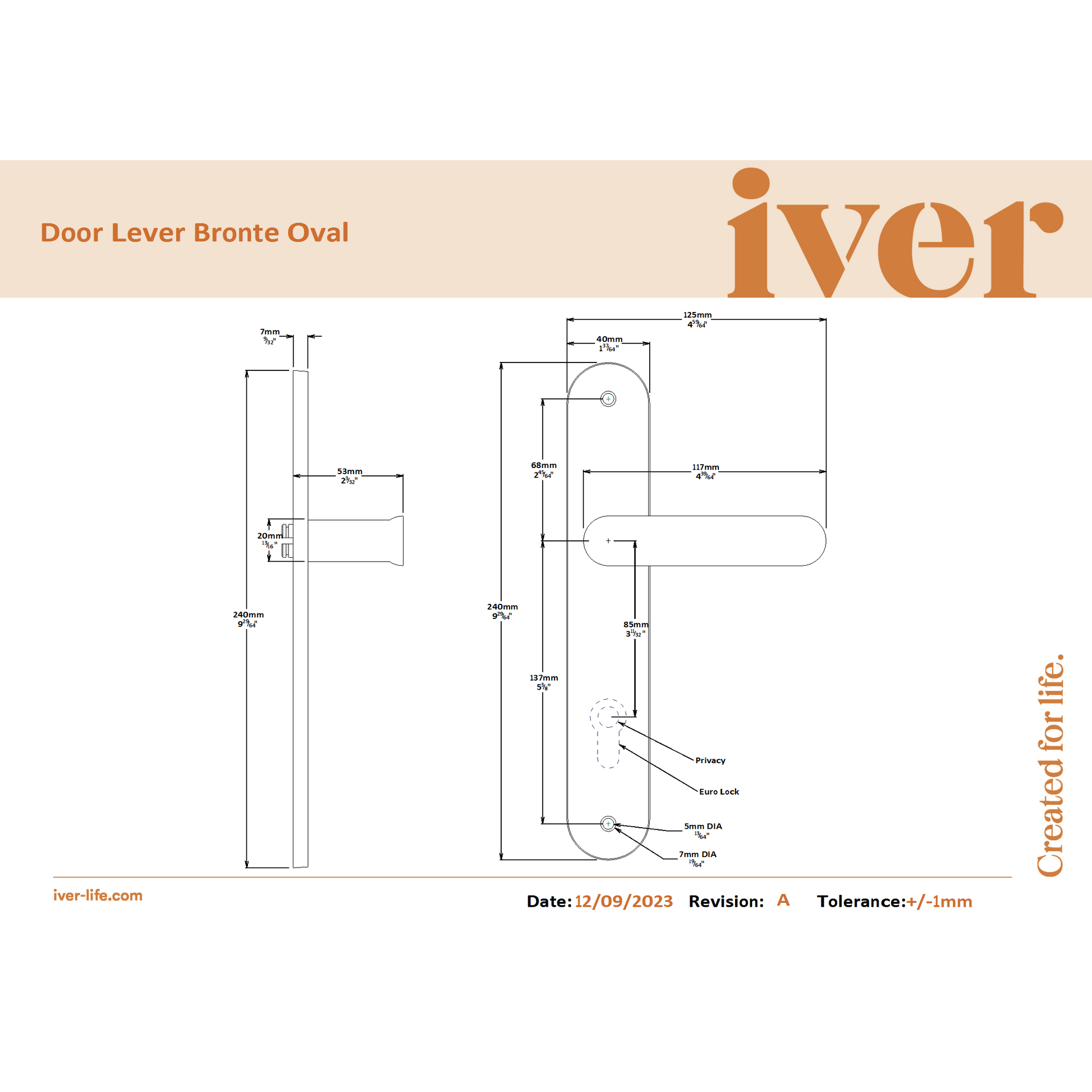 Iver Door Handle Bronte Oval Polished Chrome Passage Kit