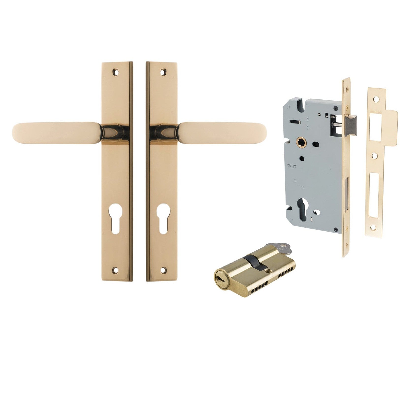 Iver Door Handle Bronte Rectangular Euro Pair Key/Key Polished Brass Entrance Kit