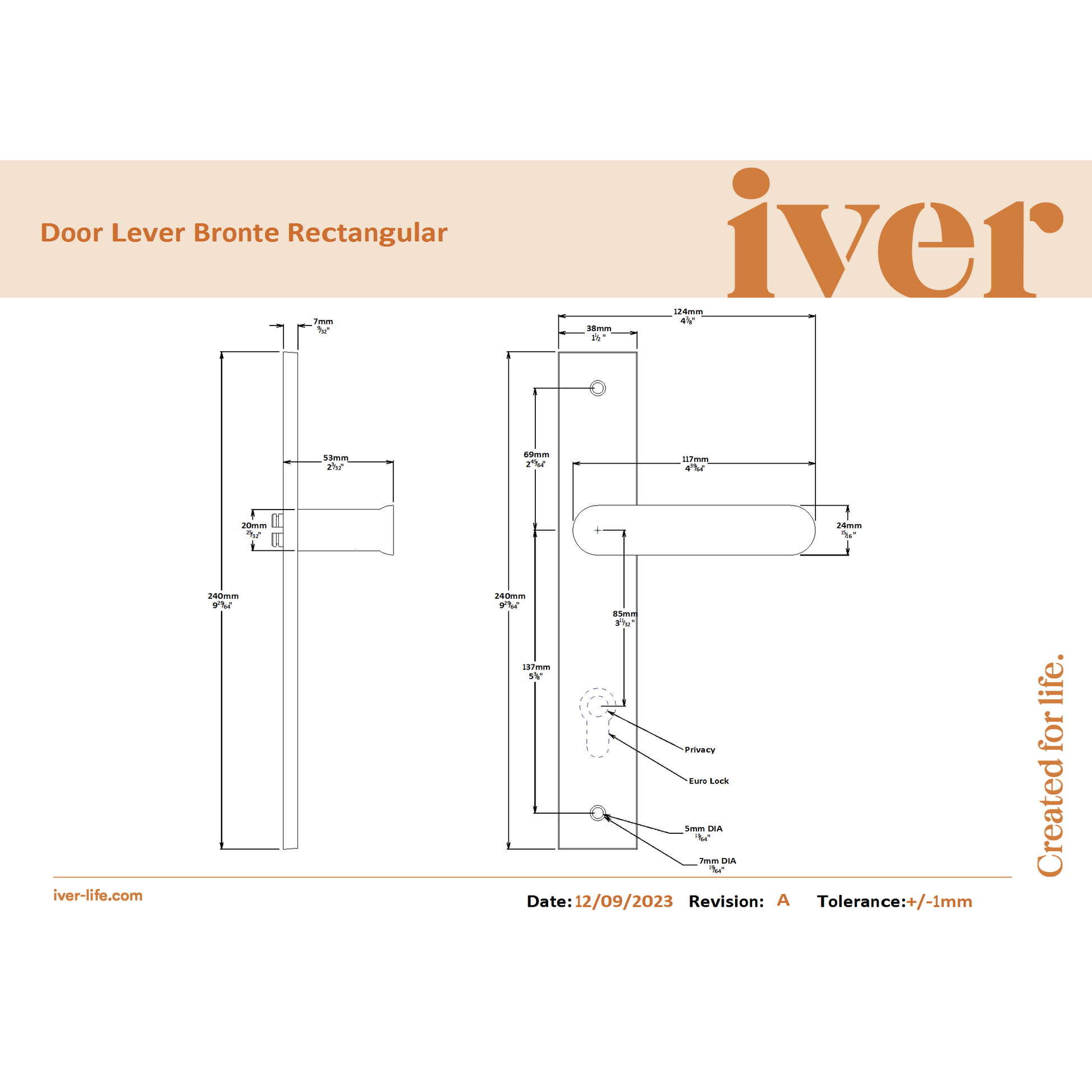 Iver Door Handle Bronte Rectangular Euro Pair Key/Key Polished Chrome Entrance Kit