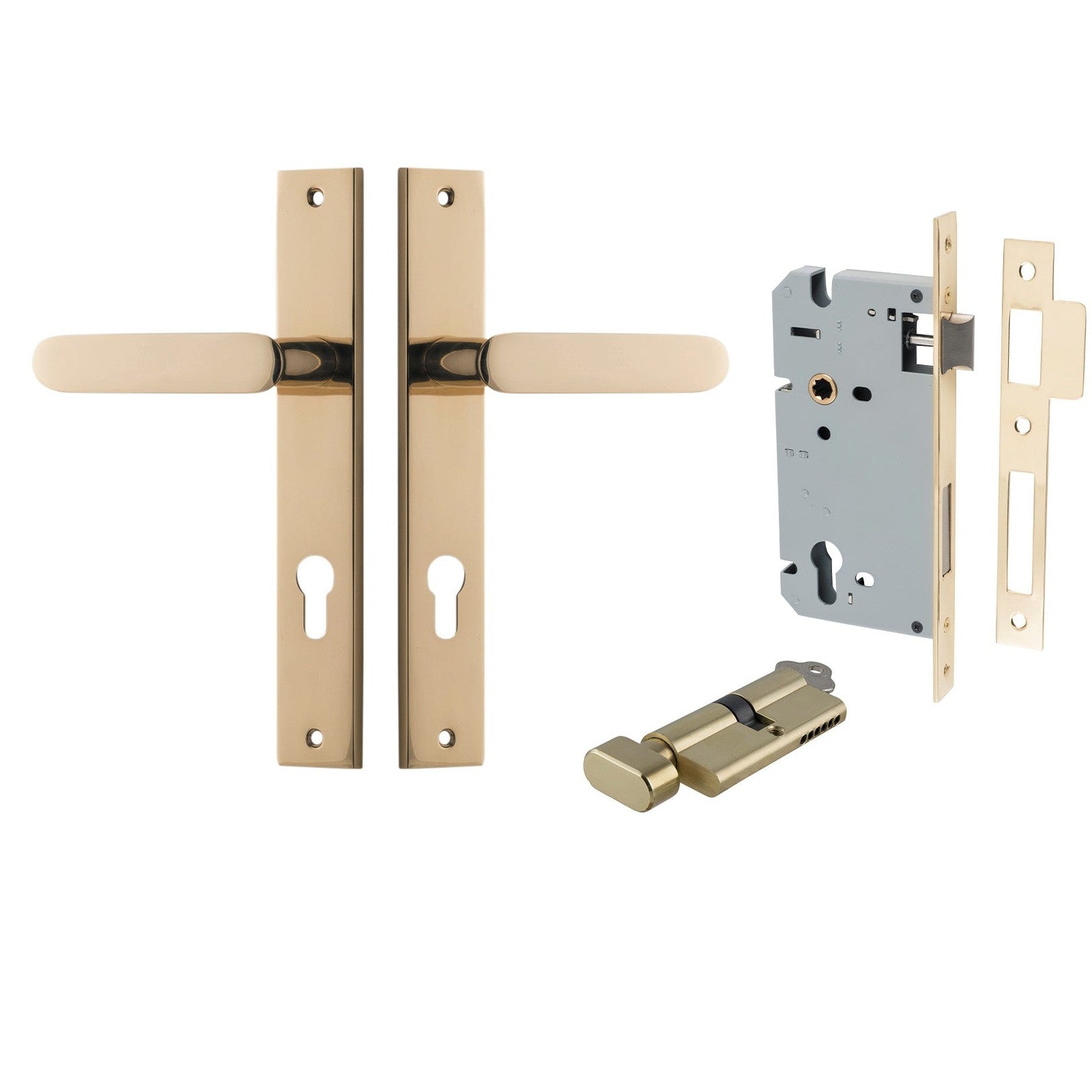 Iver Door Handle Bronte Rectangular Euro Pair Key/Thumb Polished Brass Entrance Kit