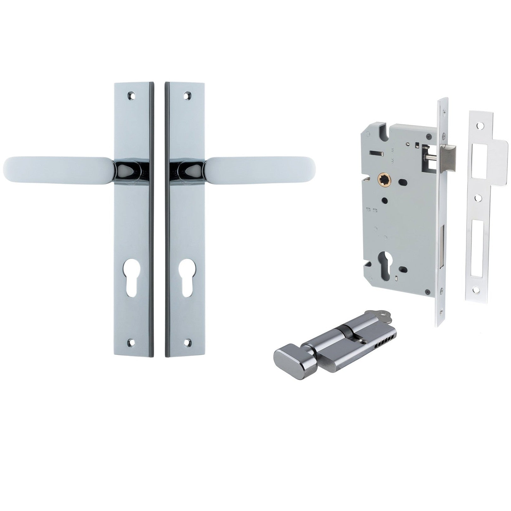 Iver Door Handle Bronte Rectangular Euro Pair Key/Thumb Polished Chrome Entrance Kit