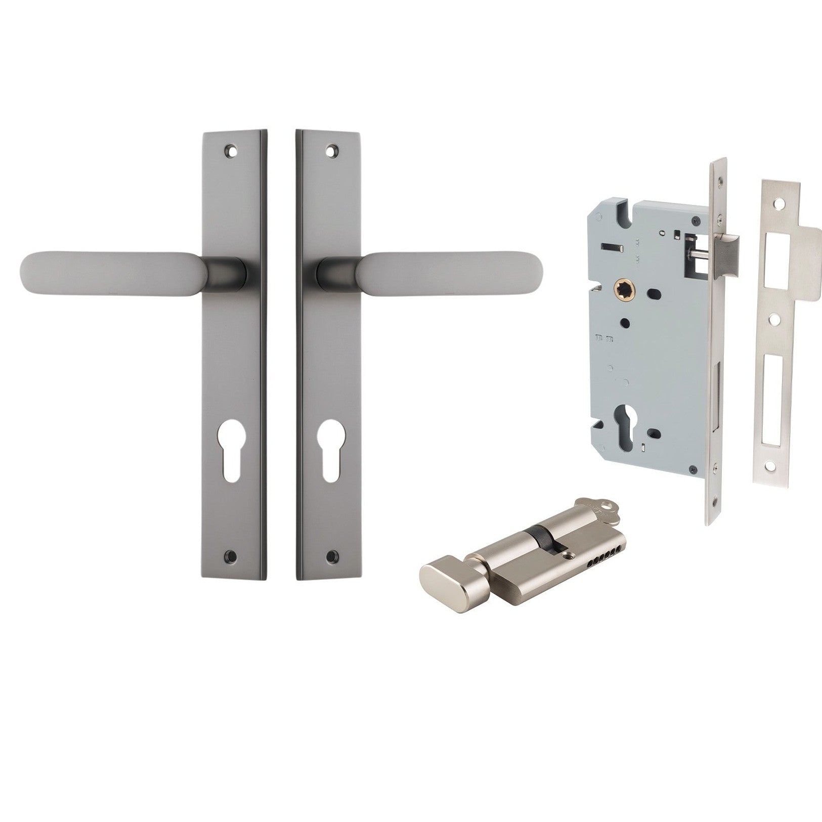 Iver Door Handle Bronte Rectangular Euro Pair Key/Thumb Satin Nickel Entrance Kit