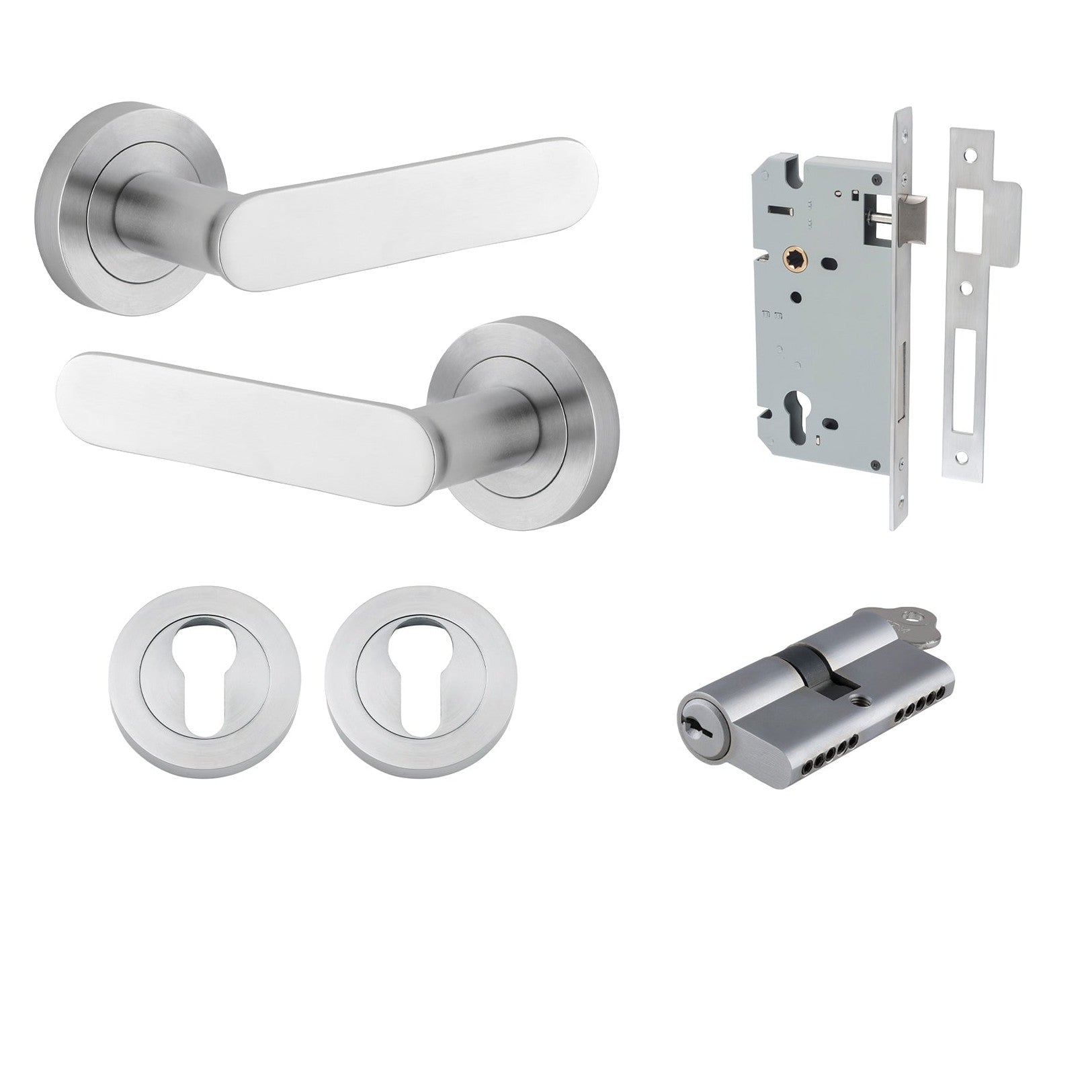 Iver Door Handle Bronte Rose Round Pair Key/Key Brushed Chrome Entrance Kit